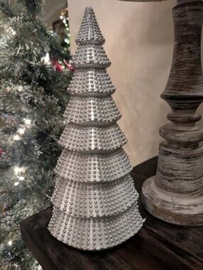 NEW! Polyresin Silver Christmas Tree Figurine Holiday Decorative Tabletop Decor